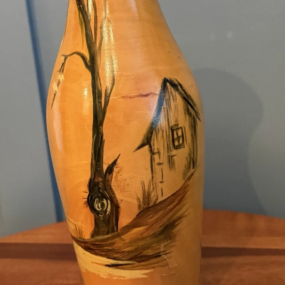Vintage Hand Painted Wood Vase 12
